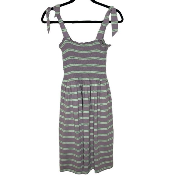 Toad & Co Gemina Sleeveless Dress Lilac &‎ Mint Smocked Bodice Tie Straps Small - Picture 1 of 6